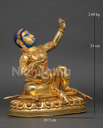 Side view of handcrafted Virupa sculpture showing raised hand gesture and intricate jewelry details
