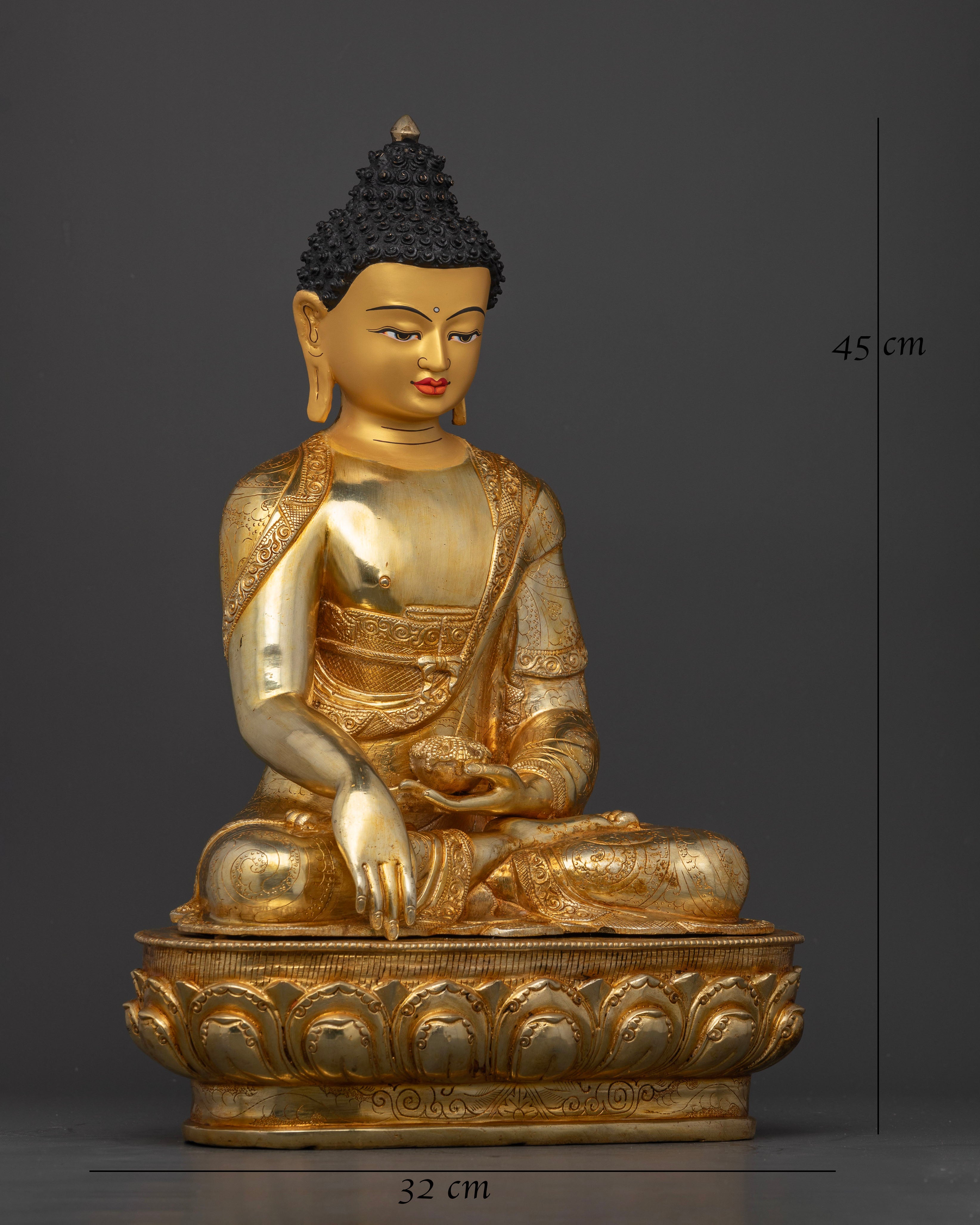 Side View of Himalayan Buddha Shakyamuni Copper Statue with Lotus Pedestal