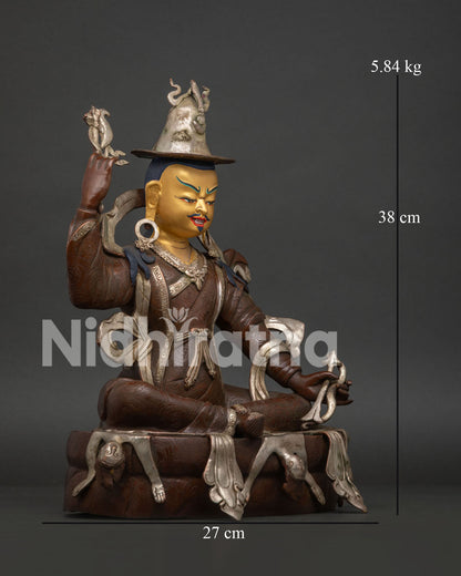 Side View of Himalayan King Gesar Statue Holding Vajra Axe and Bow with Arrows