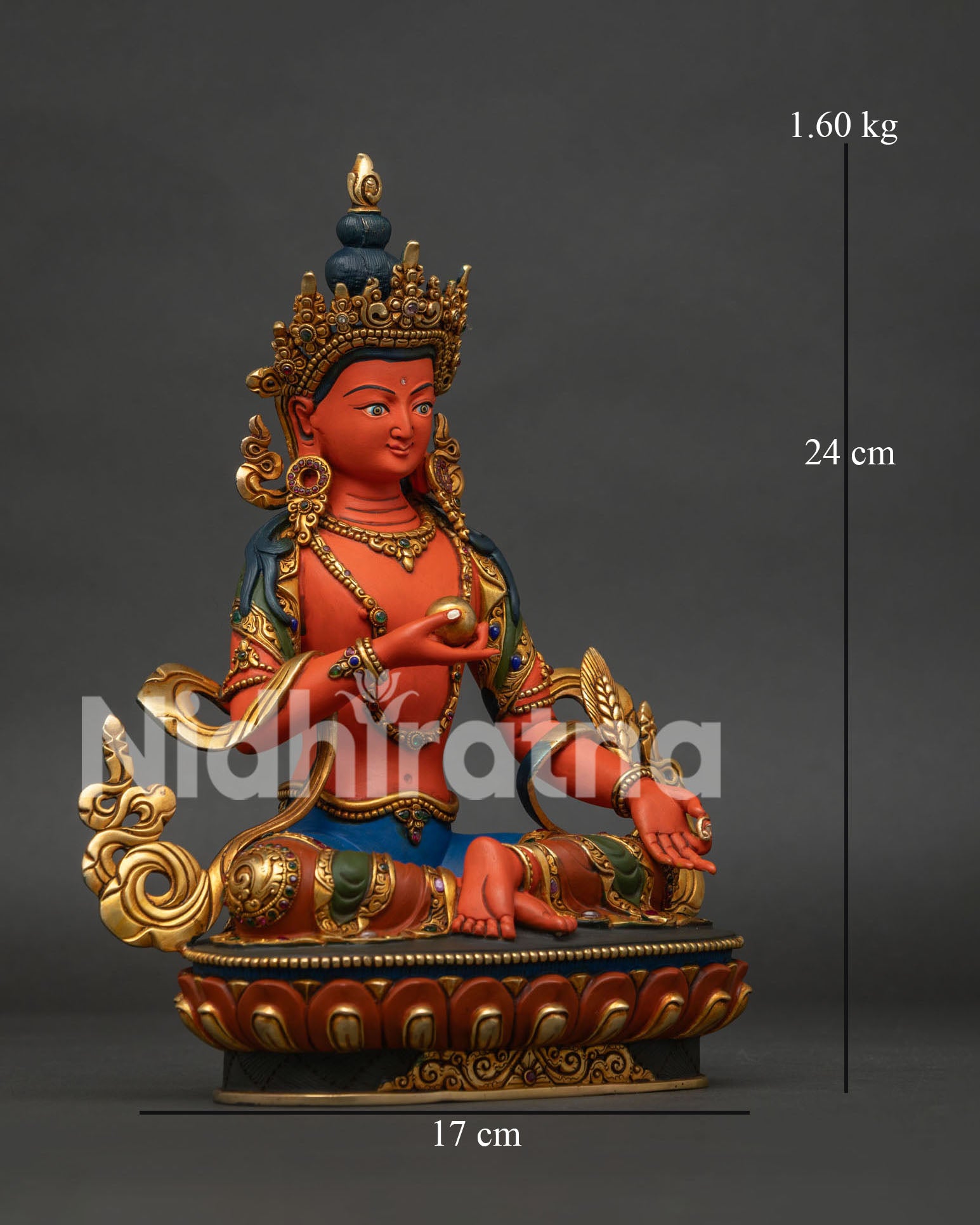 Side View of Himalayan Kshitigarbha Statue on Lotus Throne Handmade in Nepal