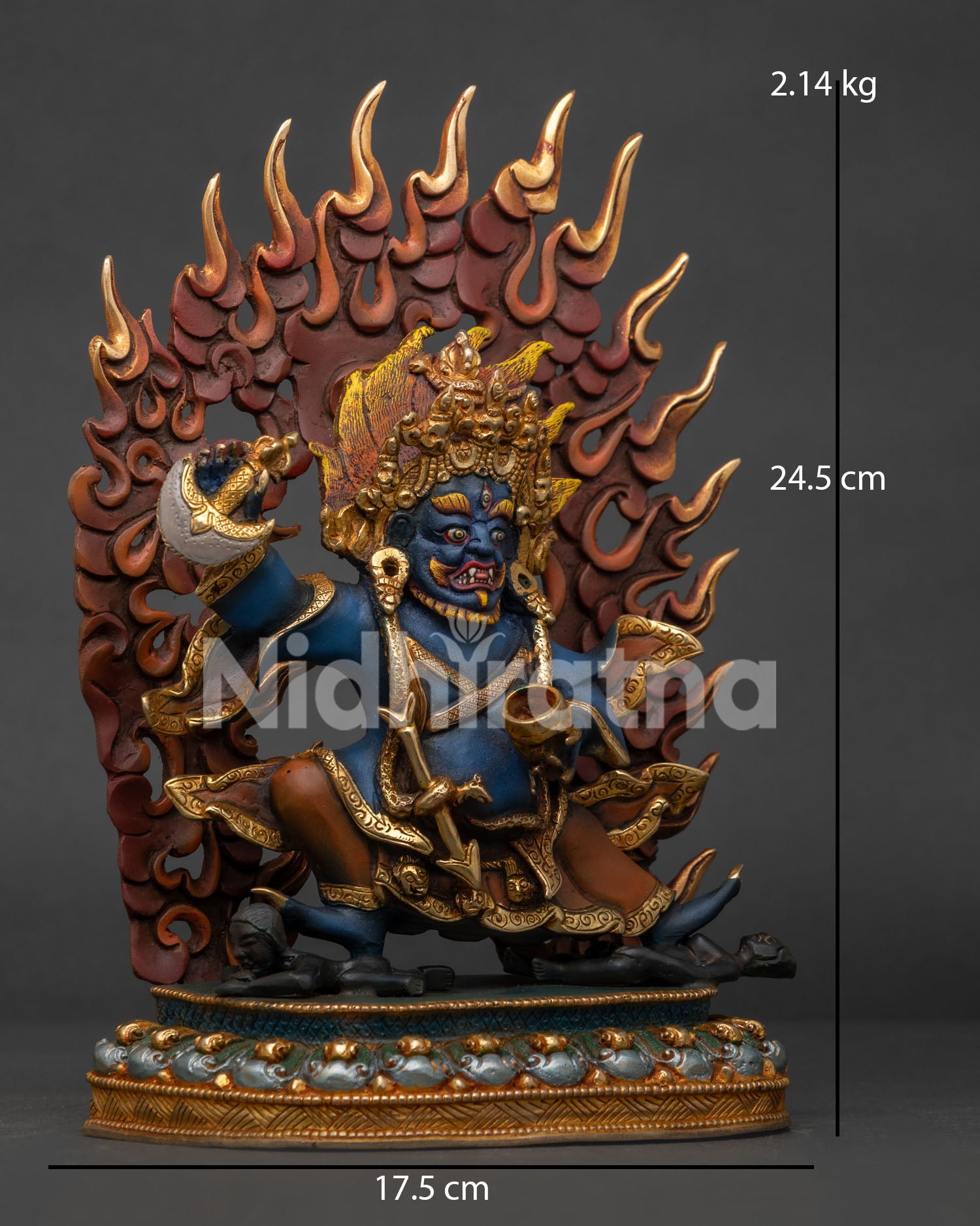 Side View of Himalayan Mahakala Bernagchen Statue Holding Curved Vajra Knife