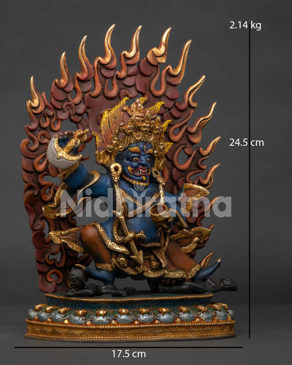 Side View of Himalayan Mahakala Bernagchen Statue Holding Curved Vajra Knife