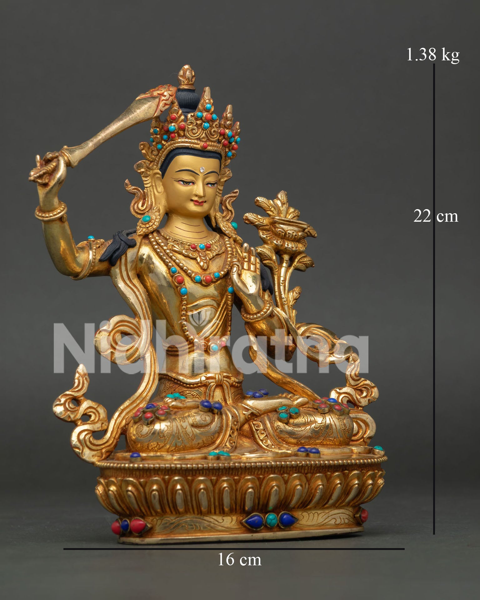 Side View of Manjushri Bodhisattva, Holding the Flaming Wisdom Sword and Prajnaparamita Sutra