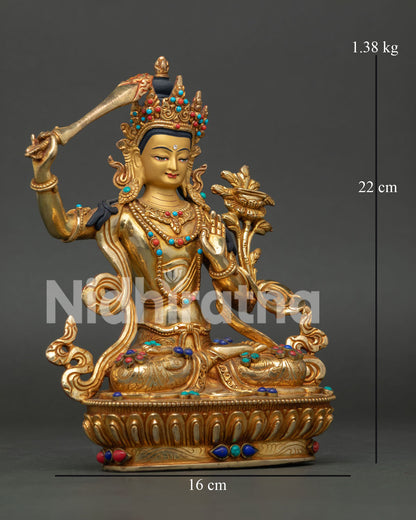 Side View of Manjushri Bodhisattva, Holding the Flaming Wisdom Sword and Prajnaparamita Sutra
