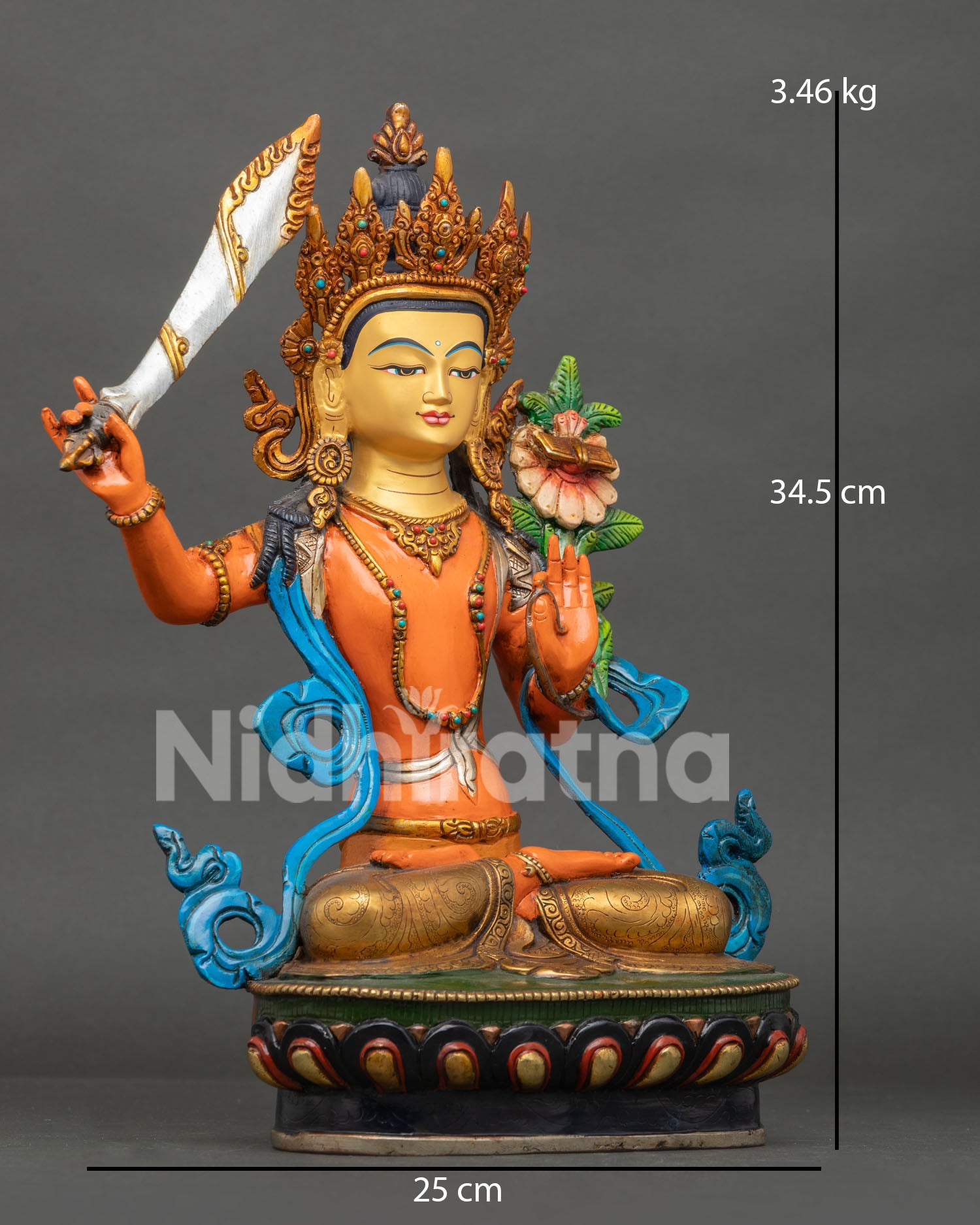 Side View of Manjushri Statue, Holding Flaming Sword and Utpala Lotus