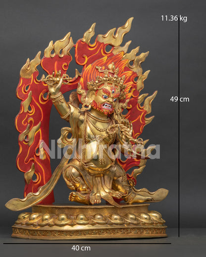 Side View of Vajrapani Statue, Holding Vajra and Lasso, Handcrafted by Newari Artisans