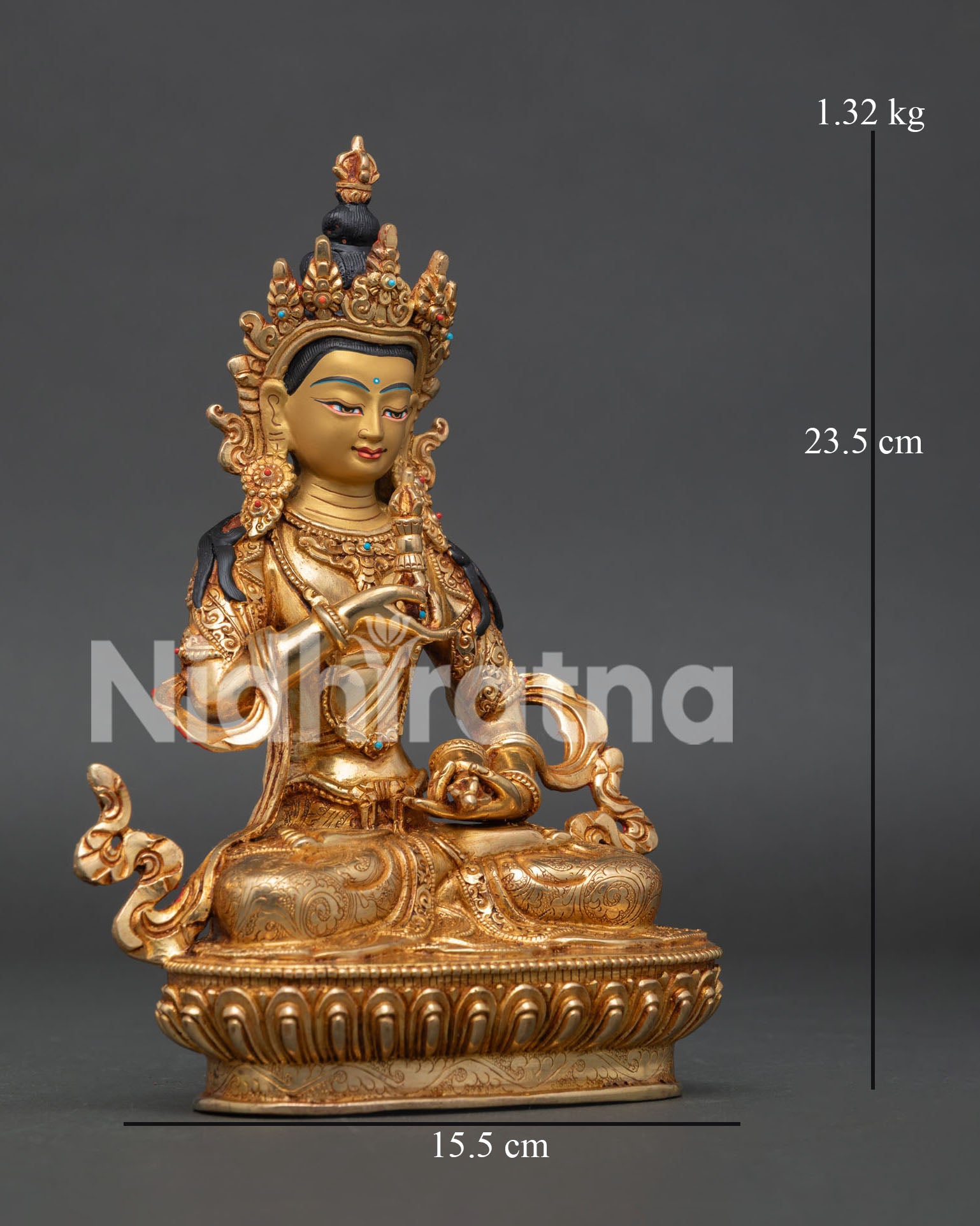 Side View of Vajrasattva Seated on Lotus Pedestal, Holding Vajra and Bell, Traditional Vajrayana Artwork