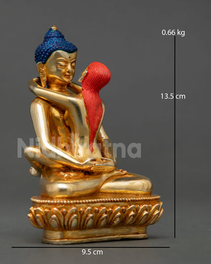 Side view of Vajrayana union sculpture seated on a lotus throne symbolizing wisdom, compassion, and spiritual harmony