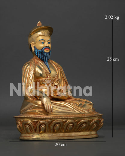 Side view of Zhabdrung Ngawang Namgyal Statue, handcrafted by Newari artisans in Nepal