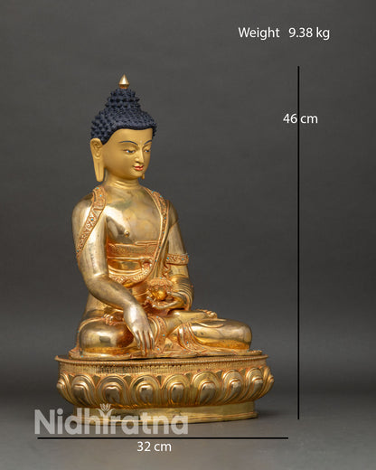 Side view Shakyamuni Buddha meditative posture lotus bhumisparsa mudra statue