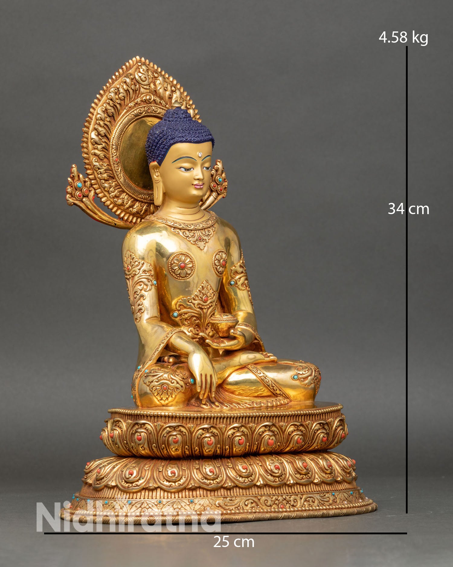 Side view Shakyamuni Buddha statue Bhumisparsha Mudra, sacred bowl