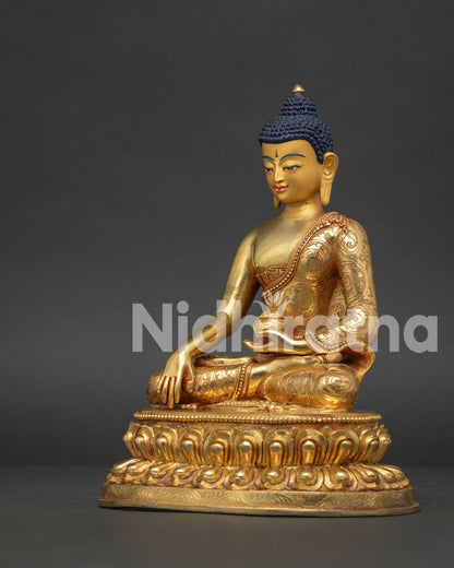 Side View Shakyamuni Buddha Statue Earth Touching Mudra and Begging Bowl.