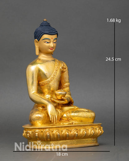 Side view Siddhartha Gautama Buddha lotus base handcrafted Nepalese statue