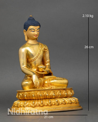 Side view Tathagata Shakyamuni Buddha lotus base handcrafted Nepalese statue