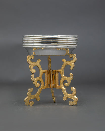 Side view tibetan torjang offering set silver plated and gold plate
