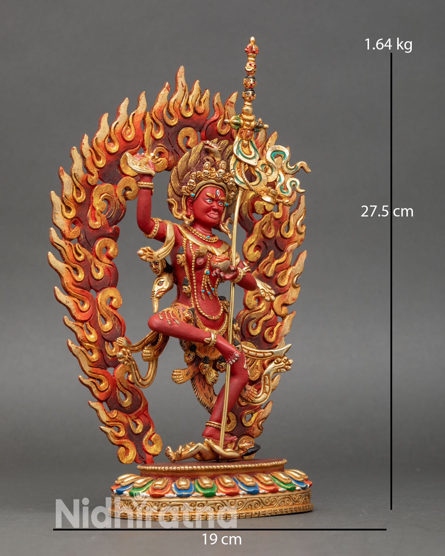 Side view of Troma Nagmo buddhist dakini lotus base handcrafted statue