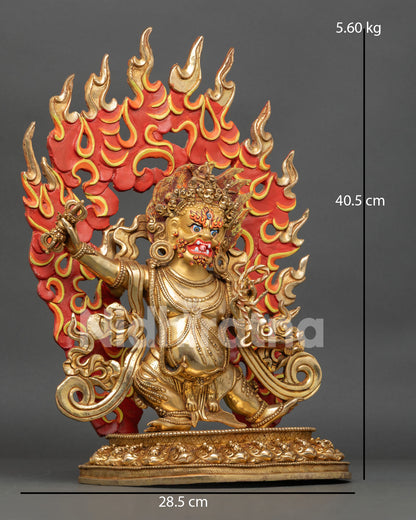 Side View of Vajrapani Standing Posture Vajra and Lasso, Blazing Halo, Lotus Seat, Buddhist Protector