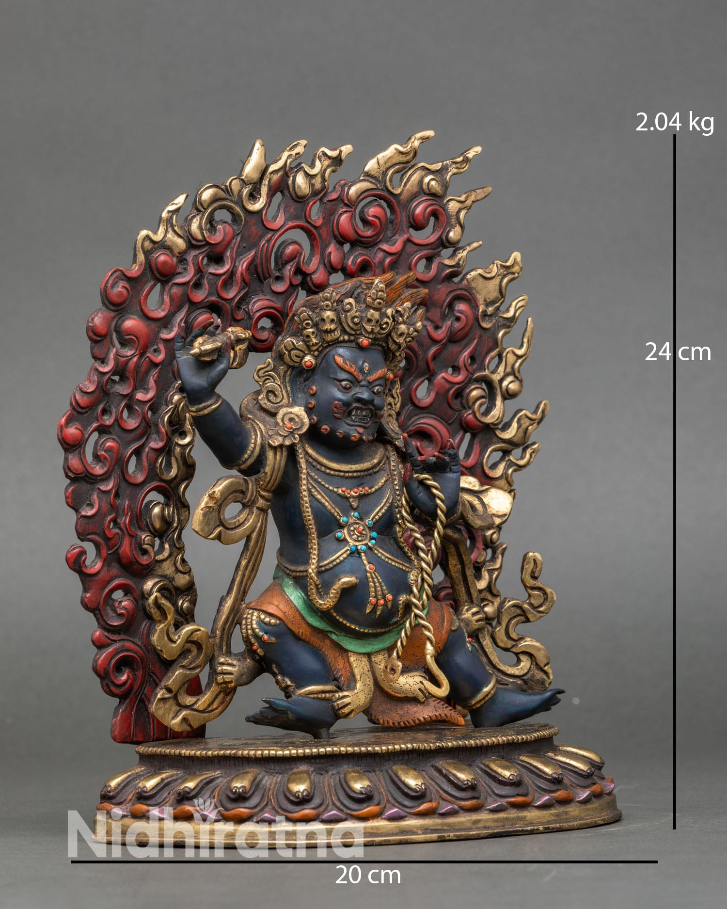 Side view of Vajrapani statue dynamic posture hand-painted halo meditation sacred decor