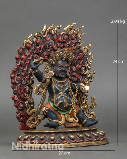 Side view of Vajrapani statue dynamic posture hand-painted halo meditation sacred decor