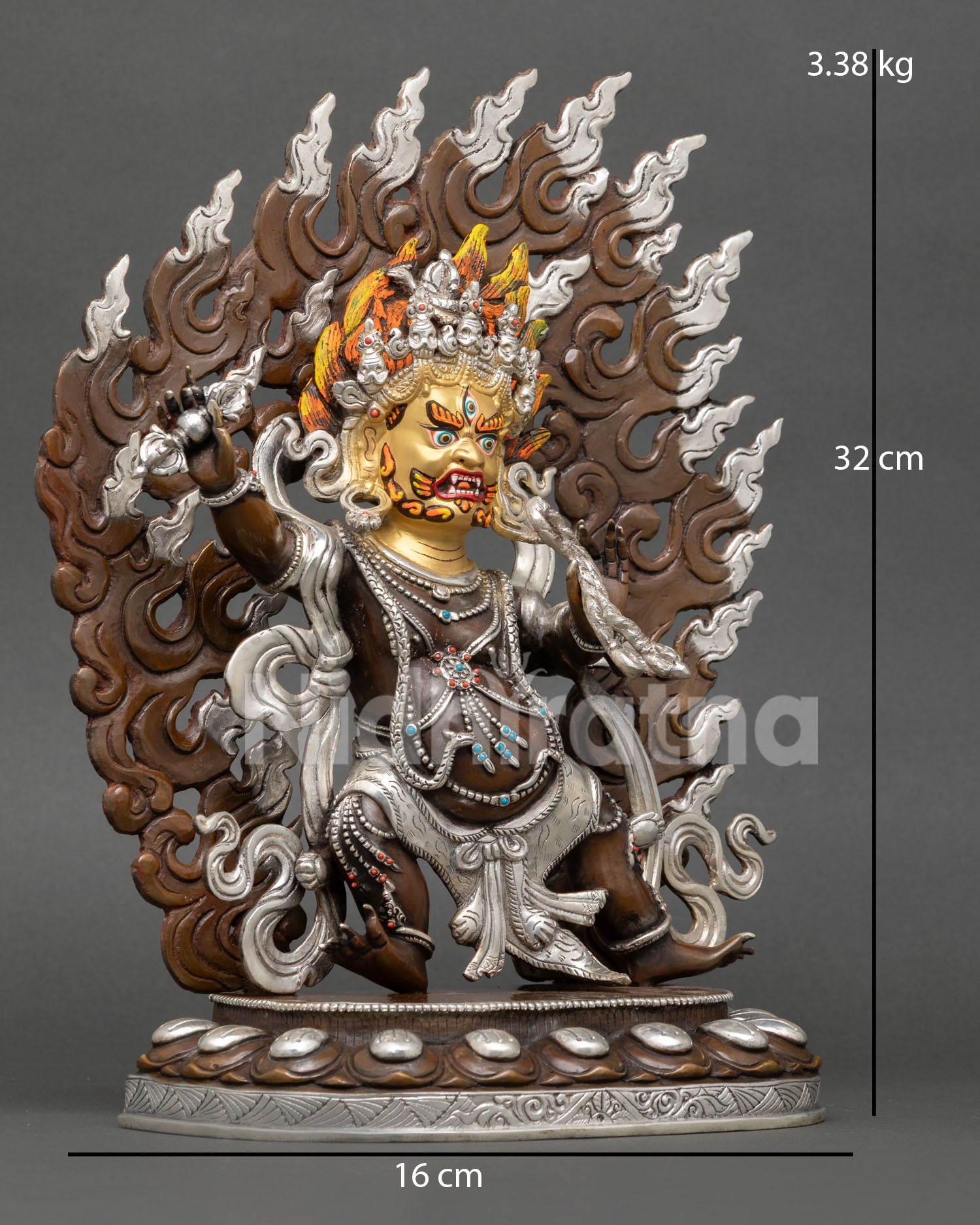 Side view of Vajrapani statue, showing detailed craftsmanship and traditional Newari artistry from Nepal
