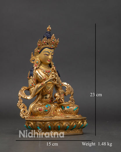 Side view of Vajrasattva statue lost wax casting method compassion wisdom ritual decor
