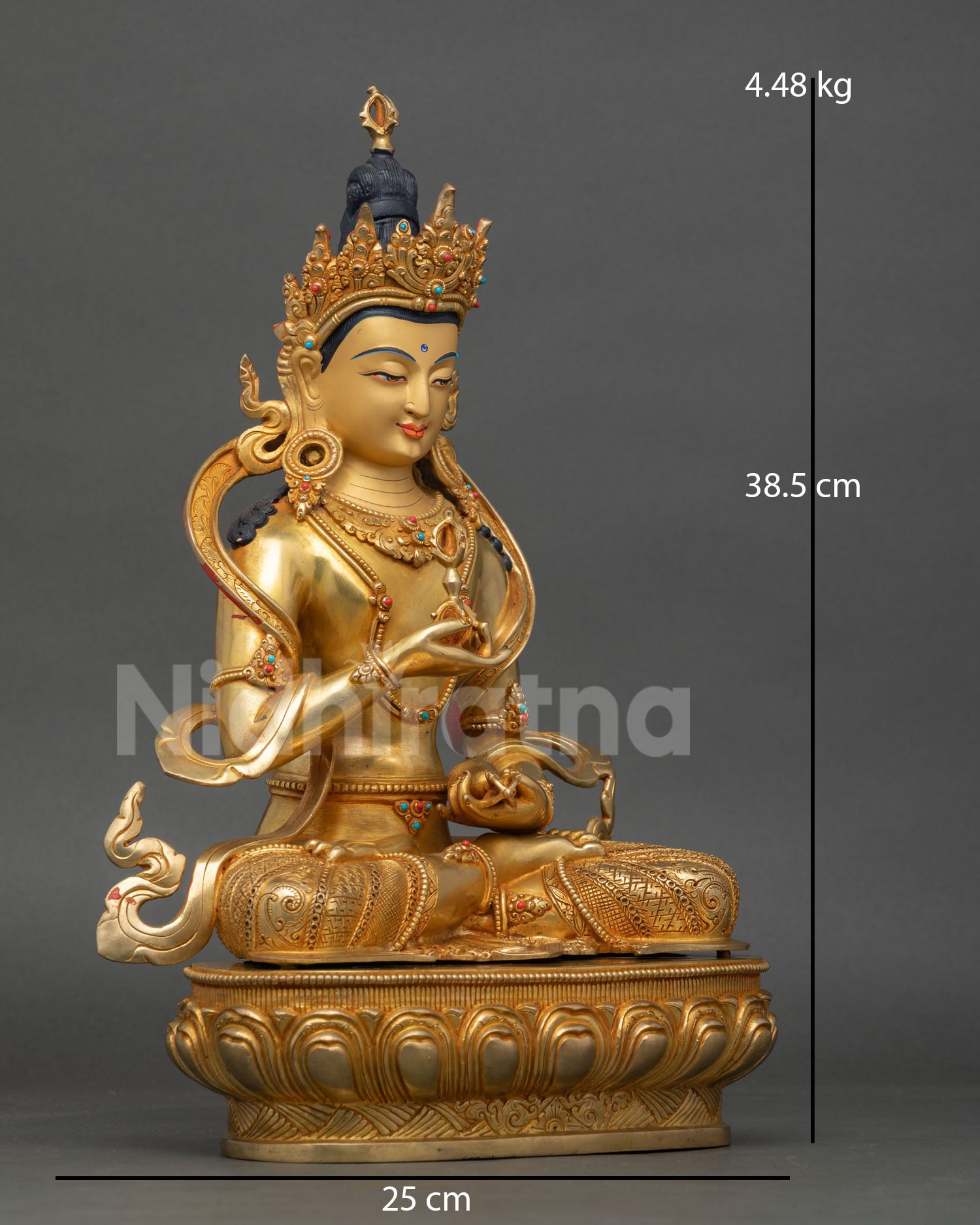 Side view of Vajrasattva Statue lotus seat copper sculpture Himalayan Buddhist art meditation deity lost wax casting craftsmanship