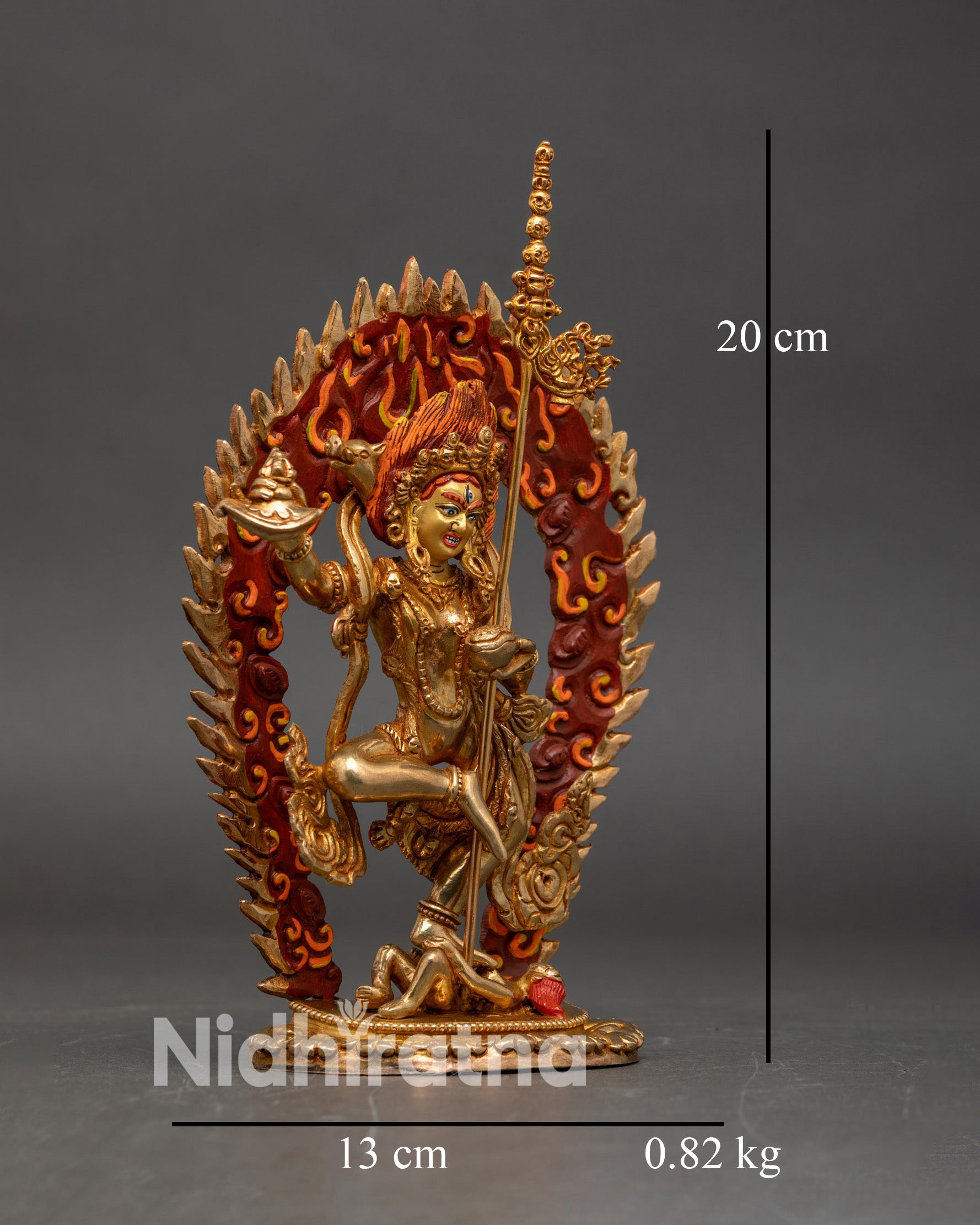 Side view of Dorje Phagmo statue kartika kapala tantric deity art Nepal