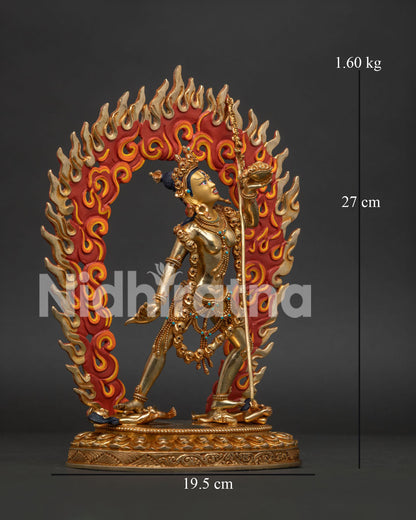 Side View Vajrayogini Statue Holding Kartika Knife Skull Cup and Khatvanga.