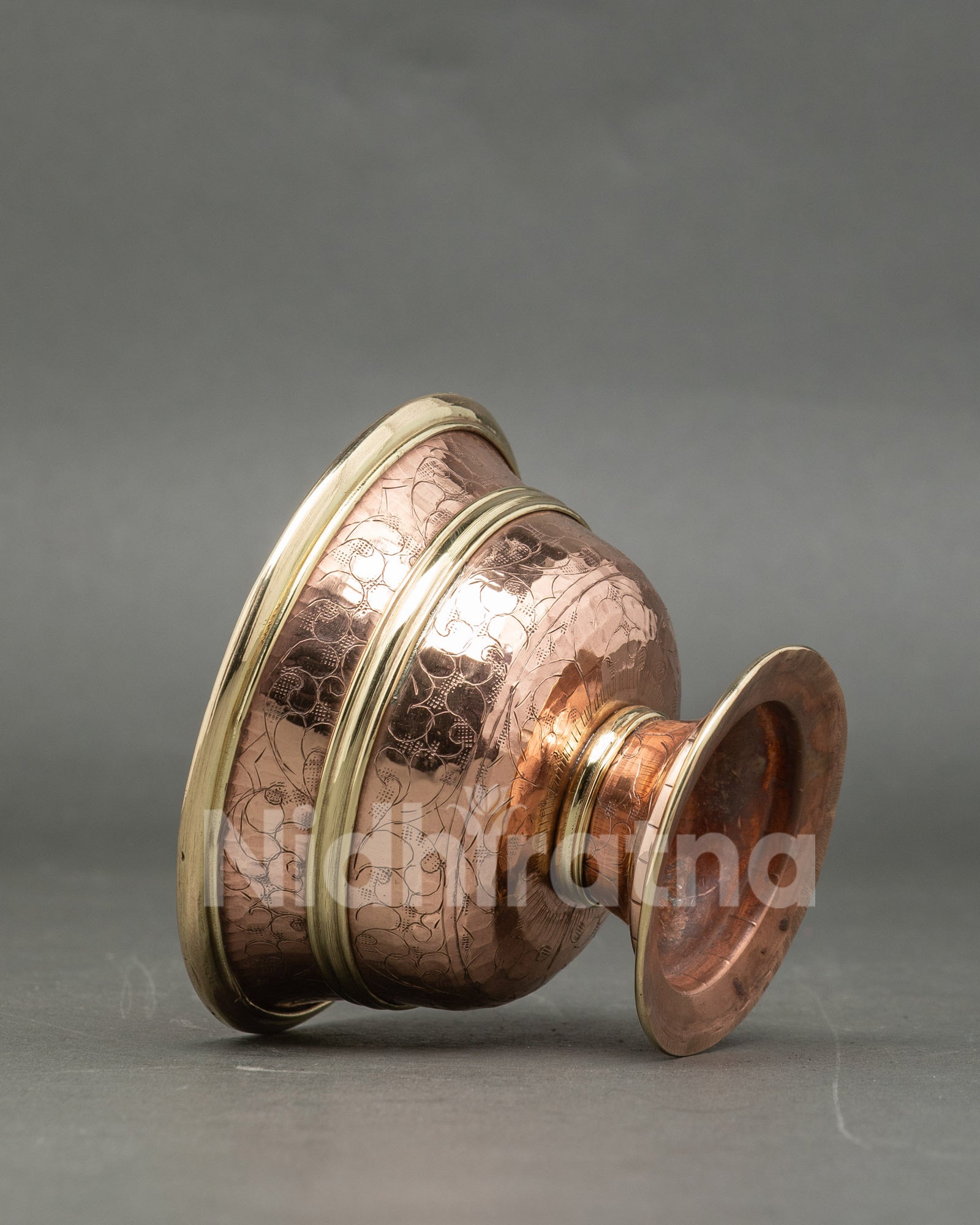 Side view water offering bowls, Himalayan copper altar meditation set