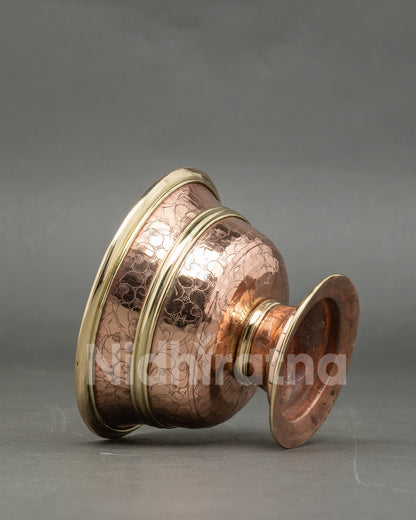 Side view water offering bowls, Himalayan copper altar meditation set