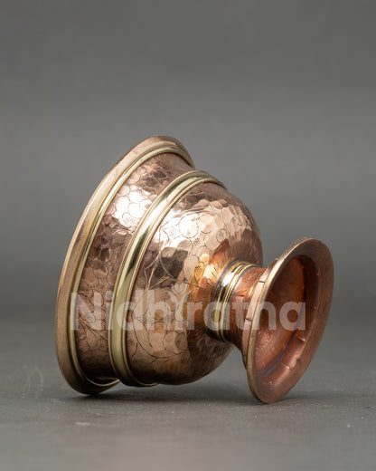 Side view water offering set Himalayan copper altar meditation bowls