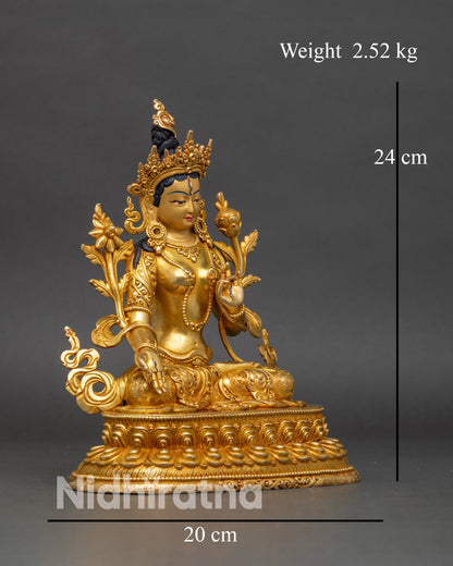 side-view-white-tara-statue-lotus-pedestal-gold-gilded-bodhisattva-protection