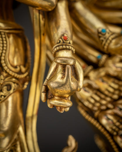 side angle 1000 Armed Chenrezig Avalokiteshvara statue handcrafted lost wax technique
