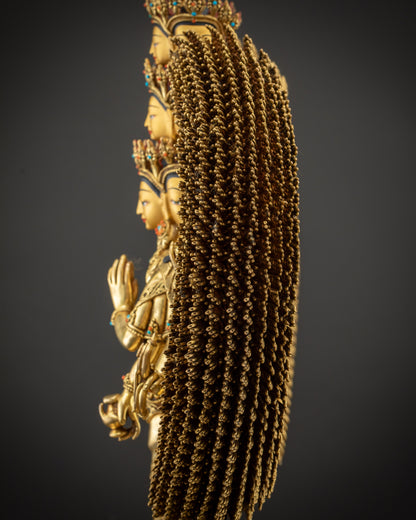 side angle 1000 Armed Chenrezig Avalokiteshvara statue handcrafted lost wax technique
