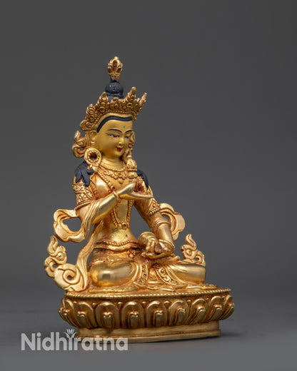 side view Dorje Sempa Vajrasattva statue highlighting flowing robes and jewelry
