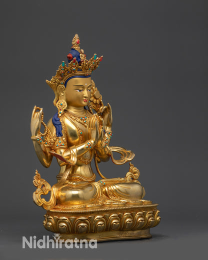 side view Nepalese Avalokiteshvara Chenrezig statue in vajra meditation posture
