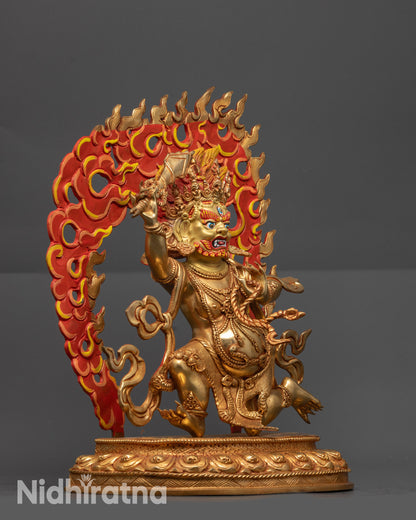 side view Protector Sankata statue floating robe skin lower garment serpent around body
