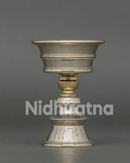 Silver-plated copper butter lamps for daily Buddhist prayer and ritual offerings