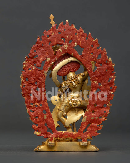 Simha mukha statue with 24k gold fire gilding and gold painted face.
