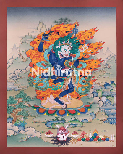 Simhamukha Thangka Print: Complete Tibetan Buddhist Dakini Artwork on Cotton Canvas