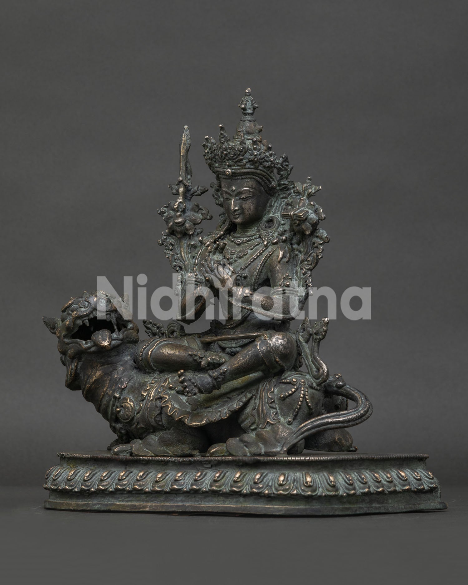 simhanada manjushri bronze statue left side view