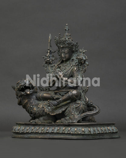 simhanada manjushri bronze statue left side view