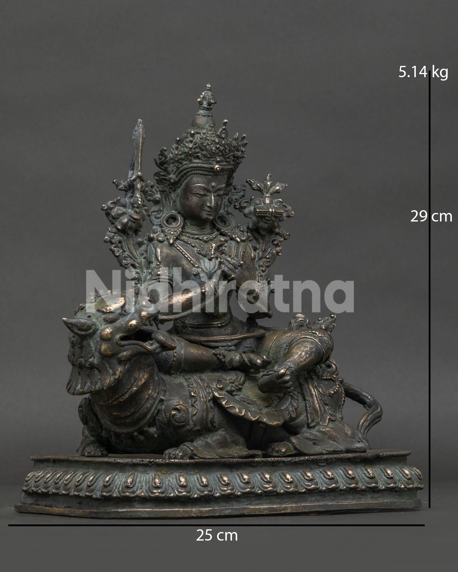 simhanada manjushri bronze statue right side view