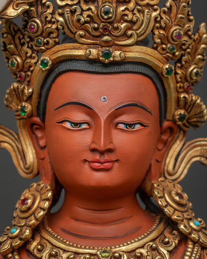 Simhanada Manjushri face with gold gilding and intricate Nepalese craftsmanship