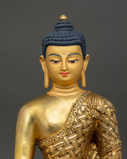Sitting Buddha Statue Copper Fire Gilded Himalayan Art Close Up