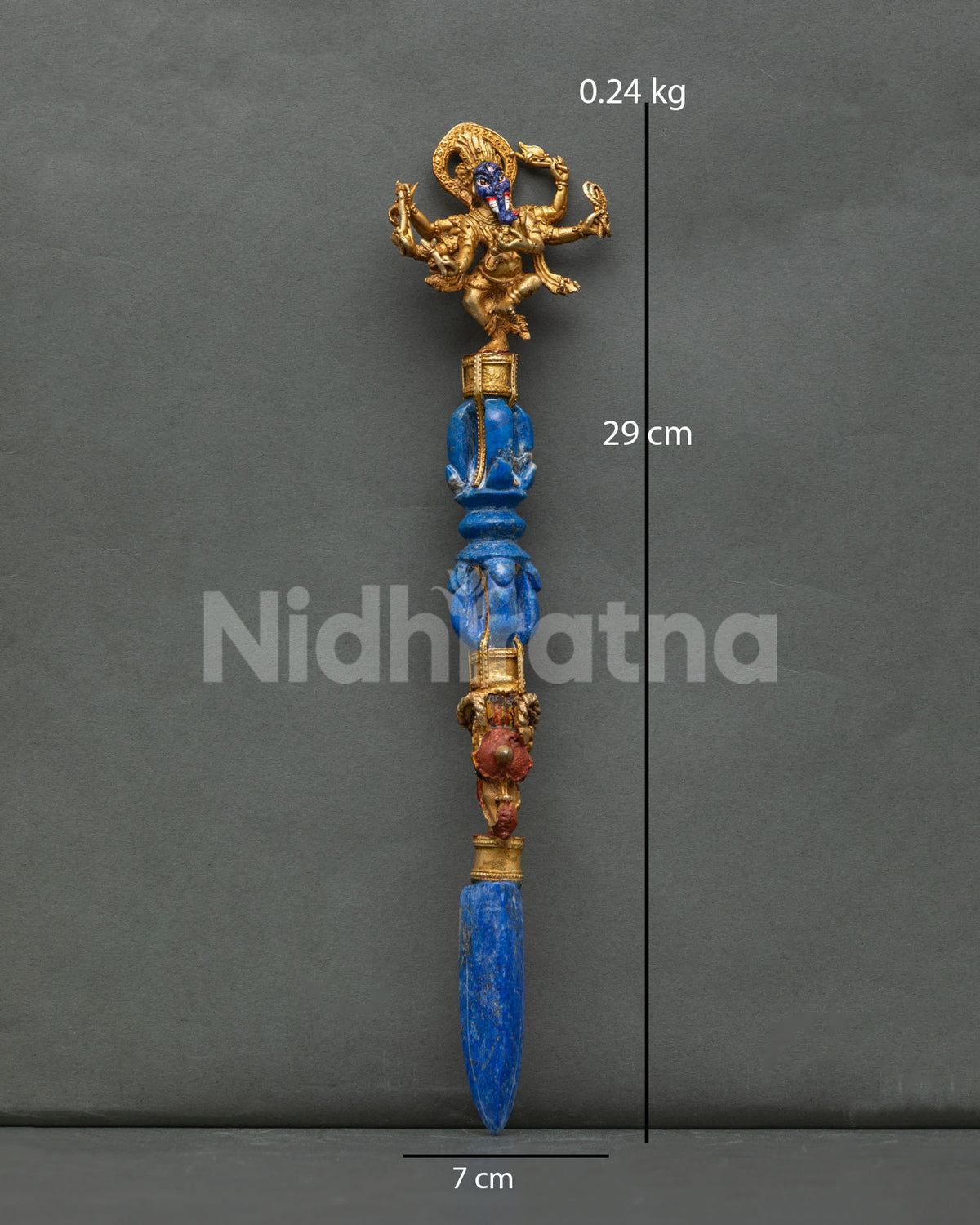 Six Armed Ganesh Phurba Handcrafted Newari Artist Patan Nepal Lapis Lazuli Gold Gilded Copper.
