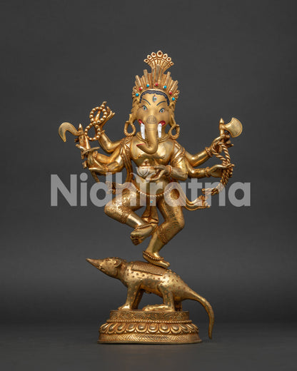 Six Armed Ganesha Statue from Nepal with 24K Gold Fire Gilding
