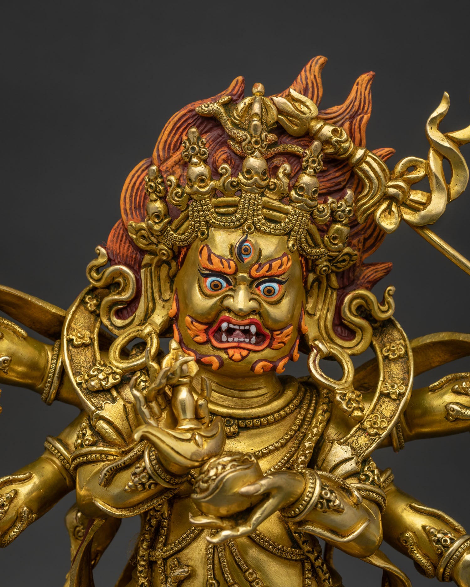 Six Armed Mahakala copper statue handcrafted Nepalese Buddhist art