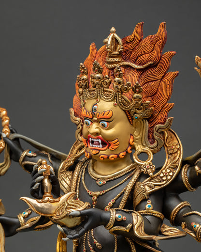 Six Armed Mahakala Side Detail Showing Kartika Kapala and Gold Gilded Ornaments