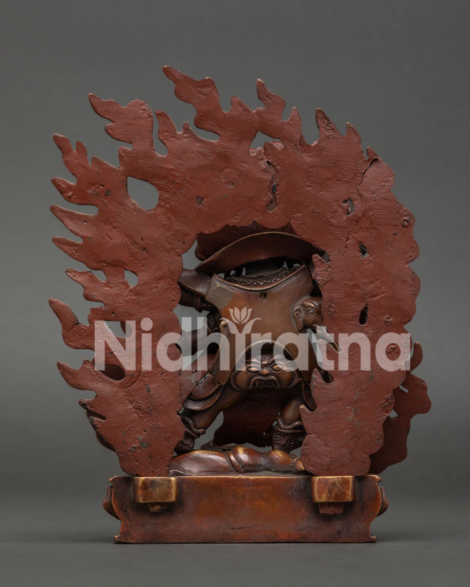 Six Armed Mahakala statue handcrafted by Newari artisans in Patan Nepal oxidized copper.